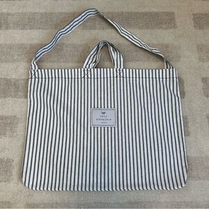 ANYA HINDMARCH London Large Striped Dust Bag Tote Logo Gray & White